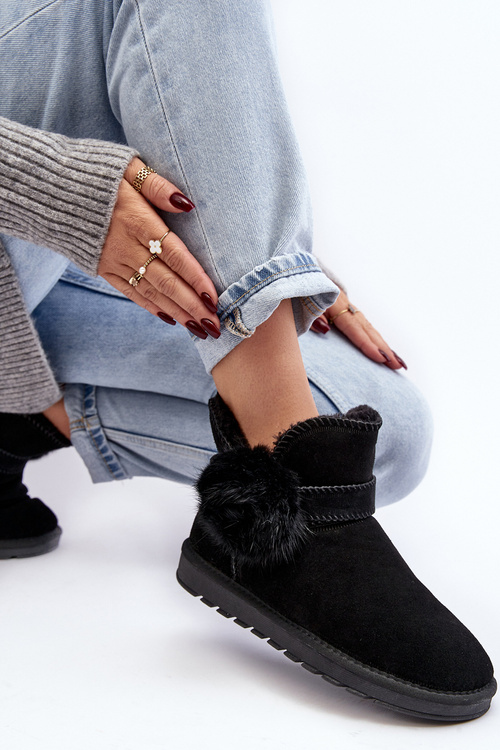 Śniegowce Zamszowe Damskie Wycięcia Czarne Eraclio W8006