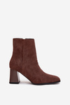 Women'S Ankle Boots Made Of Eco Suede With Heel Zipper Brown Zelita