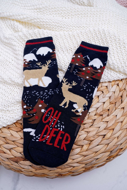 Women's Christmas Socks Antiskid Navy Blue OH DEER