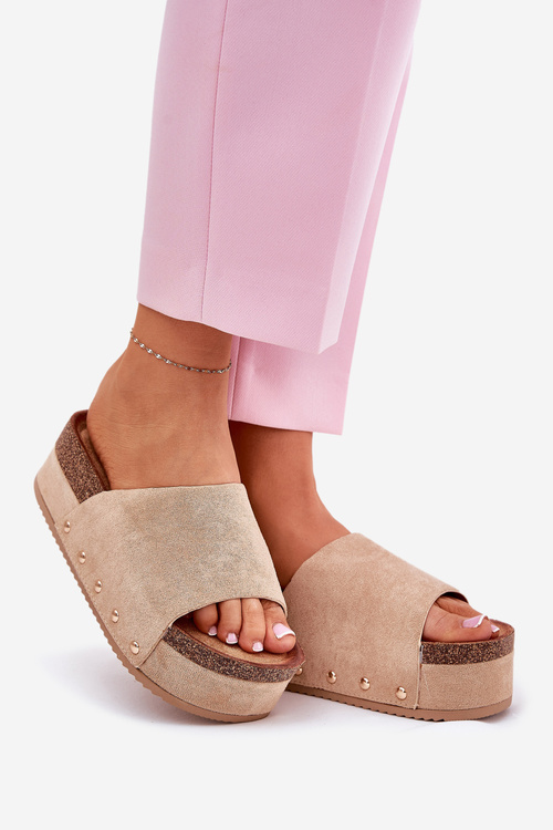 Women's sandals on massive platform eco suede Khaki Vinnibe