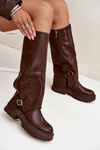 Insulated boots with rolled shaft and buckle chocolate Fiorae