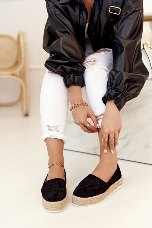 Women's Espadrilles On A Straw Platform Black Febi