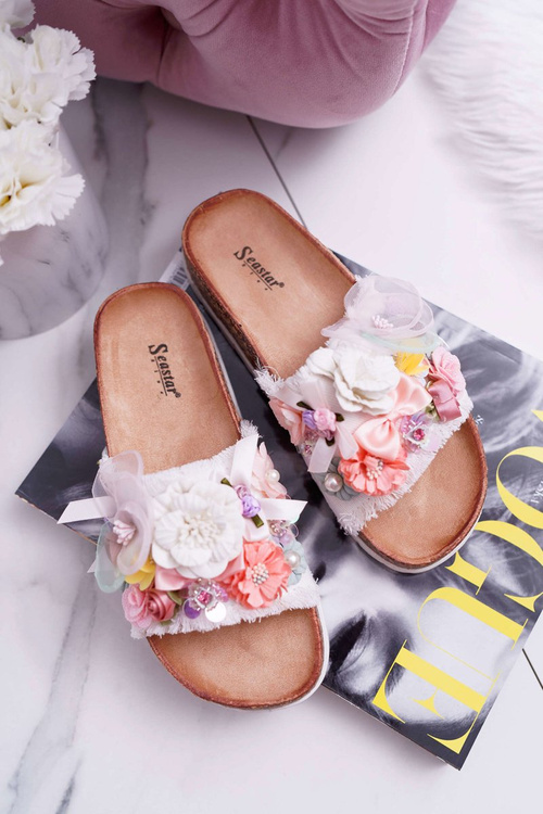 Women's Flip Flops With Flowers White Enrissa