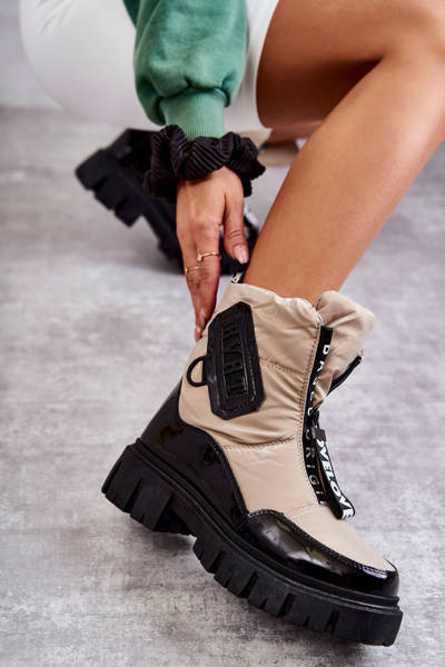 Women's Warm Snow Boots With Zipper Beige and Black Marit