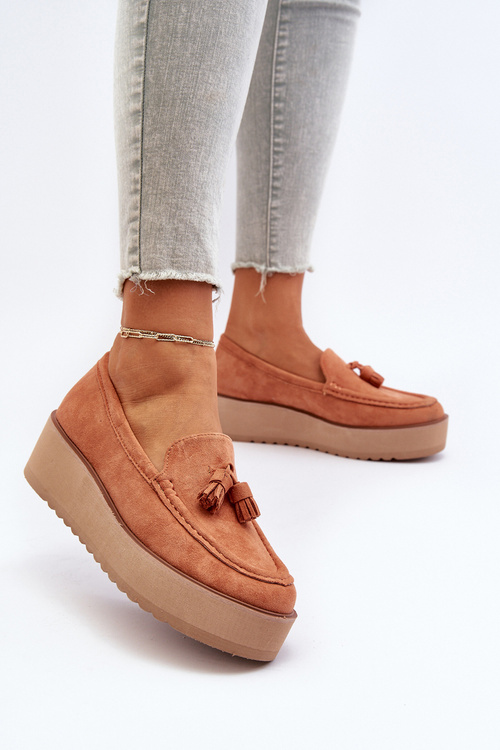 Women's Platform Moccasins with Fringes Orange Mialani