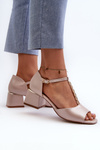 Women's block heel sandals with decorative strap eco leather Golden Obivena