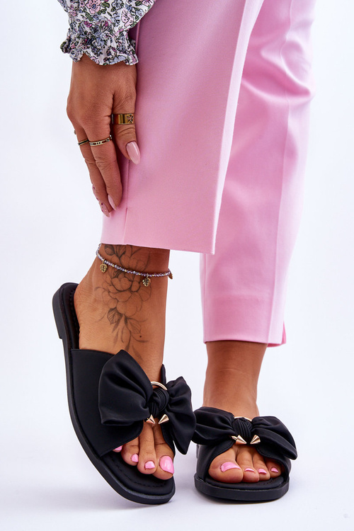 Klapki Damskie Skóra Kokarda Czarne Becky