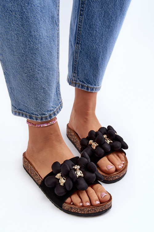 Women's Black Sandals with Decorations Bunlia