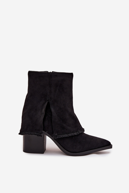 Women's Block Heel Boots with Turned Up Shaft Black Idalia