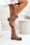 Womens Low Heel Boots With Buckles Dark Beige Zudra