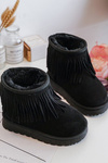 Children's Fur-Lined Snow Boots with Decorative Fringes Black Nimia