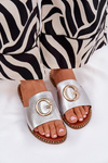Eco Leather Flat Sandals For Women With Decorative Detail Silver Frelie