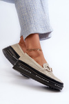 Women's Leather Shiny Platform Moccasins with Decoration S.Barski LR750 Gold