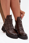 Leather Insulated Women's Boots With Buckles And Ornamental Detail Zazoo 60482 Chocolate