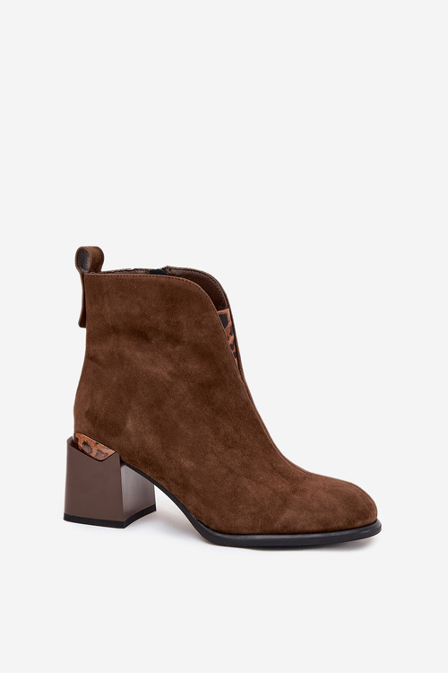 Leather Suede Women's Boots on Heel Vinceza 66811 Brown