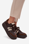 Damskie Sneakersy Skóra Naturalna Platforma Czekoladowe Zazoo 3775