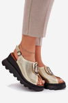 Leather Women's Wedge Sandals With Decoration Artiker 56C0109 Gold