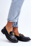 Women's Leather Moccasins on a Flat Heel Black Sincias