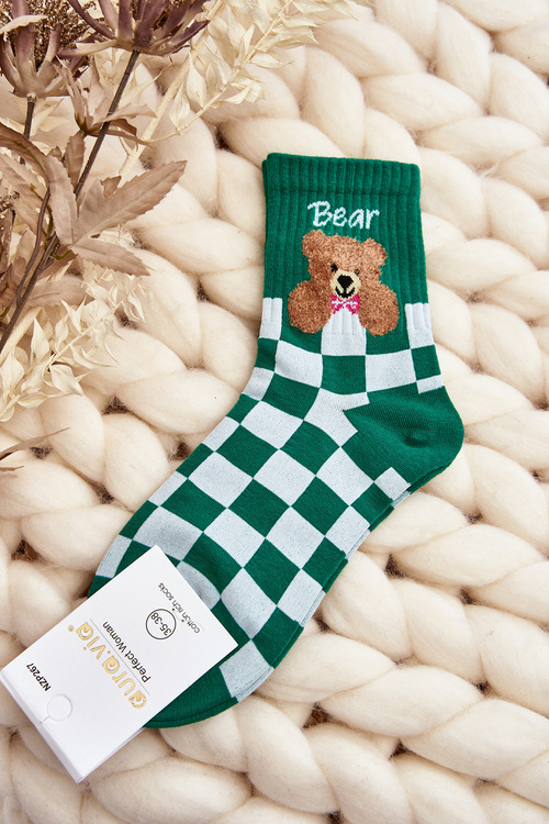 Women's Patterned Socks with Bear Green