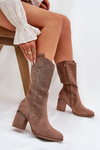 Perforated Cowboy Boots To Mid Calf S.Barski HY51-238 Brown