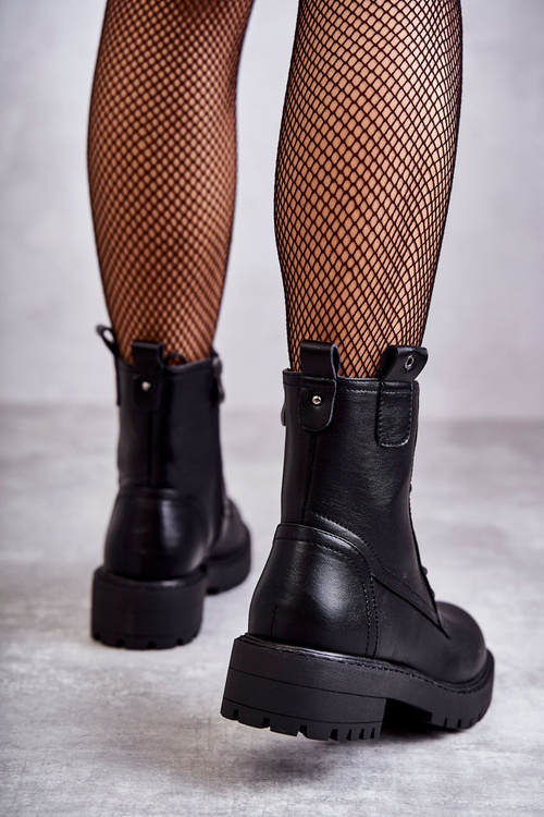 Leather Warm Lace Up Boots Black Ritta