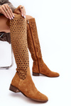 Suede Boots with Cutout Pattern Camel Pointe