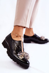 Półbuty Eleganckie Lakierowane Ozdoba Krokodyl Czarne Cindy