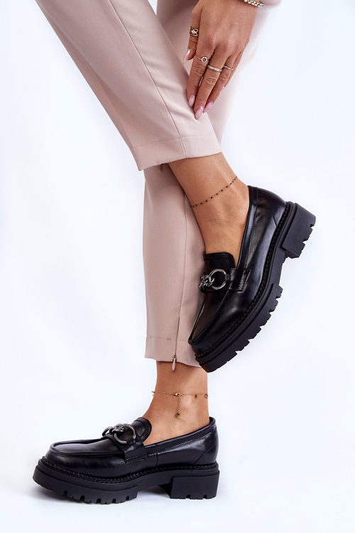 Półbuty Loafery Damskie Skóra Czarne La.Fi Willows