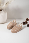 Children's snow boots with flowers lined with fur beige Palina