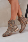 Lace Up Women's Ankle Boots On Low Heel Decorated With Animal Pattern Gold Neliawen