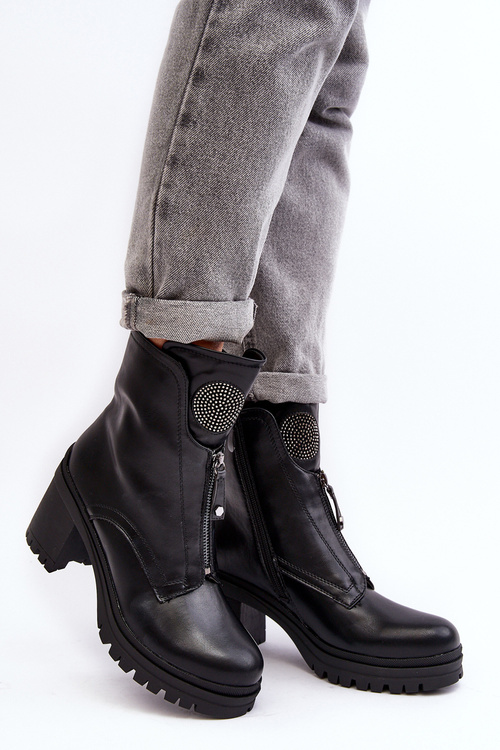 Women's Leather Boots with Rhinestones Black Rosie