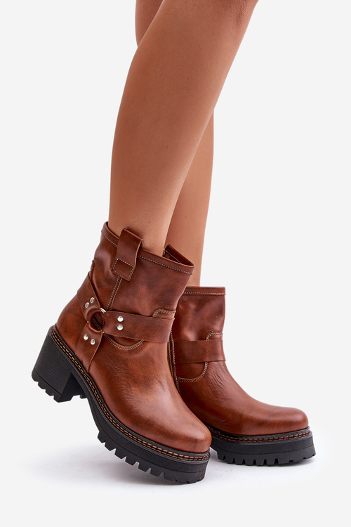 Botki Damskie Skóra Naturalna Zamek Brązowe Lewski 3435