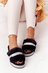 Platform Slippers With Fur And Cubic Zirconia Black Impress