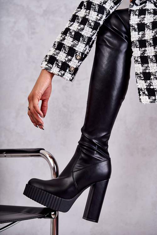 Leather High Boots On Platform Black Katrina