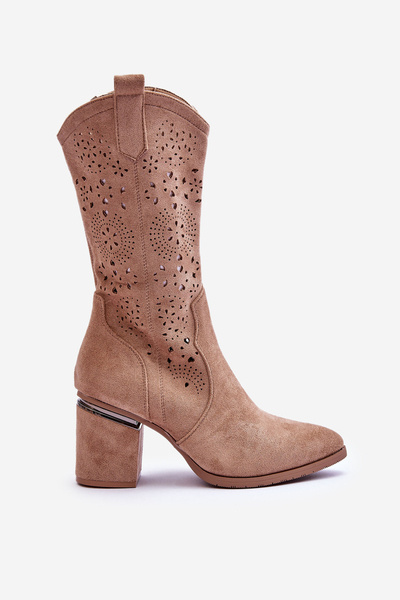 Women's Suede Openwork Boots Beige Adelia