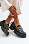 Women's Patent Loafers with Decoration Dark Green Arsaba
