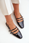Lacquered Ballet Flats With Straps On Low Heel Black Bialettia