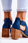 Botki Ażur Obcas Słupek Granatowe Maciejka 04593-17 