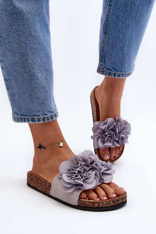 Klapki Damskie Kwiaty Szare Lulania CK290P