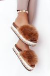 Platform Slippers With Eco Fur Camel Adventure