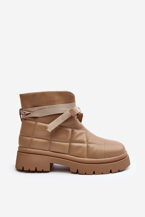 Botki Damskie Pikowane Wiązane Khaki Bizzanti NS307