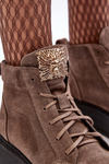 Women's Lace-Up Boots with Leather Embellishment Dark Beige Nicole 2833
