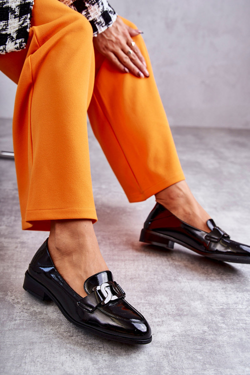 Półbuty Lakierowane Loafery Czarne Trine