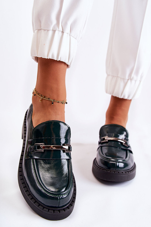 Lacquered Shoes With Silver Ornament Green Hestill