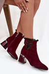 Suede Leather Women's Ankle Boots On Heel With Decoration Insulated D&A MR52-127 Bordeaux