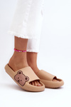 Women's Lightweight Foam Slippers with Bear Motif Dark Beige Parisso