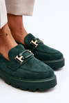 Suede Classic Fringed Loafers Green Averil