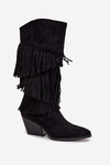 Heated Leather Cowboy Boots Women's With Fringes Black Brivina