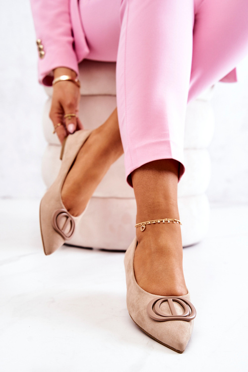 Suede Pointed Ballerinas Beige Neriso