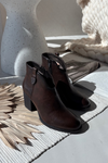 Insulated women's ankle boots on a heel made of eco leather chocolate Italian